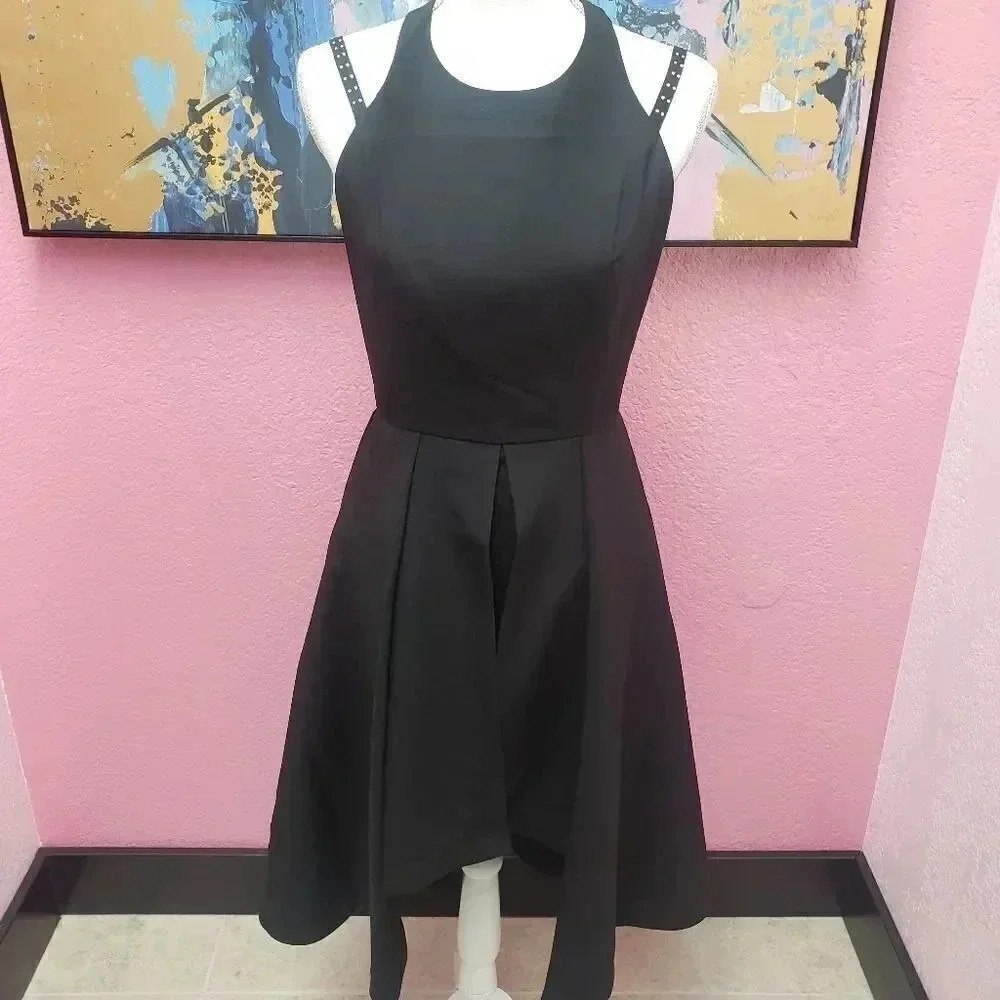 Venus Black Elegant Dress Rhinestone Straps